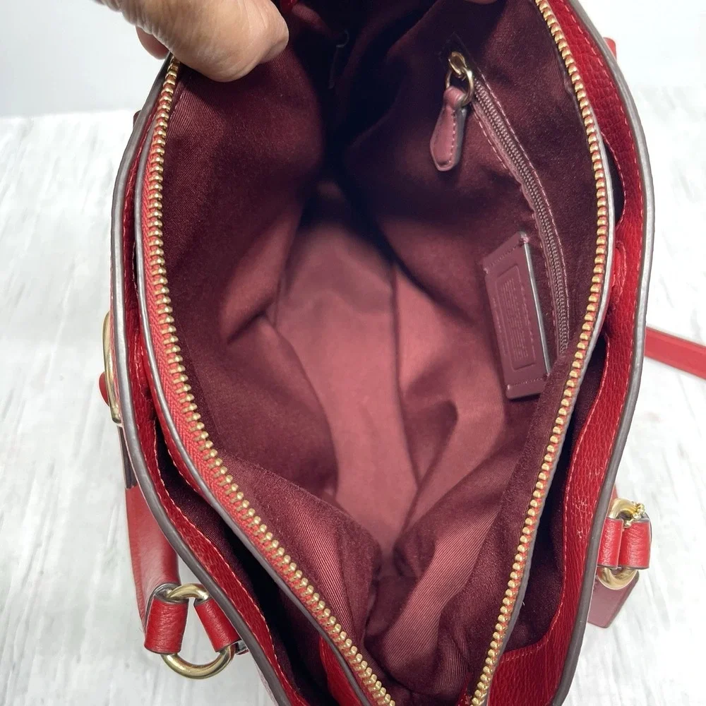 Coach Remi 1317 Satchel True Red Pebbled‎ Leather Crossbody Handbag Preowned